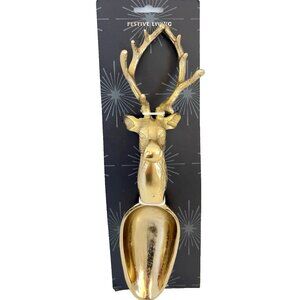 Festive Living Ice Scoop Gold Metal Brass Stag Deer 12" L x 3"W Barware Serving
